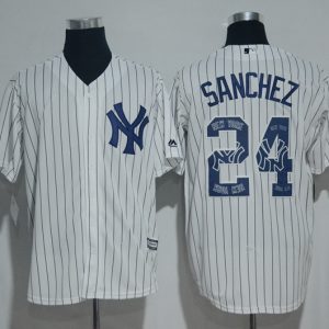 New York Yankees #24 Gary Sanchez White Team Logo Print Cool Base Stitched Jersey