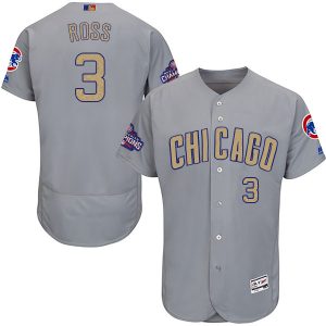 Chicago Cubs #3 David Ross Gray World Series Champions Gold Program Flexbase Stitched Jersey