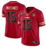 Kansas City Chiefs #15 Patrick Mahomes Red Gold With C Patch Stitched Jersey