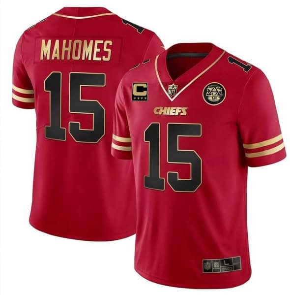 Kansas City Chiefs #15 Patrick Mahomes Red Gold With C Patch Stitched Jersey