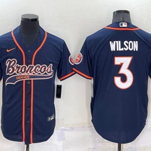 Denver Broncos #3 Russell Wilson Navy Cool Base Stitched Baseball Jersey