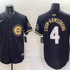 Chicago Cubs #4 Pete Crow-Armstrong Black Gold 'Ryne Sandberg Tribute' Vapor Limited V2 Stitched Jersey