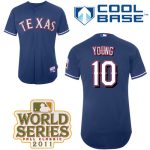 Rangers #10 Michael Young Blue Cool Base 2011 World Series Patch Stitched Jersey