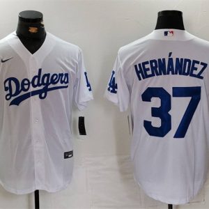 Los Angeles Dodgers #37 Teoscar Hern¨¢ndez White Cool Base Stitched Jersey