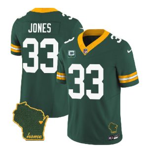Green Bay Packers #33 Aaron Jones Green 2023 F.U.S.E. Home Patch And 1-Star C Patch Vapor Untouchable Limited Stitched Jersey