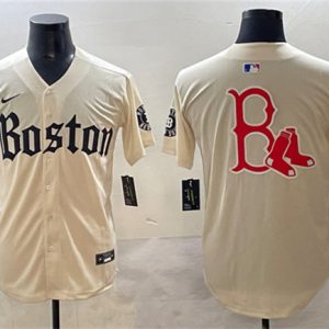 Boston Red Sox Team Big Logo Cream Gothic Vapor Limited Stitched Jersey