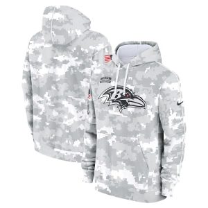 Baltimore Ravens 2024 Arctic Camo Salute To Service Club Fleece Pullover Hoodie