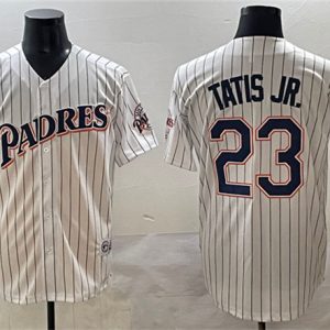 San Diego Padres #23 Fernando Tatis Jr. White Throwback With Patch Cool Base Stitched Jersey