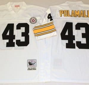 Mitchell Ness Steelers #43 Troy Polamalu White Throwback Stitched Jersey
