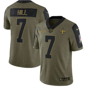 New Orleans Saints #7 Taysom Hill 2021 Olive Salute To Service Limited Stitched Jersey