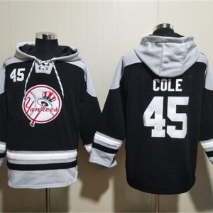 New York Yankees #45 Gerrit Cole Black Grey Ageless Must-Have Lace-Up Pullover Hoodie