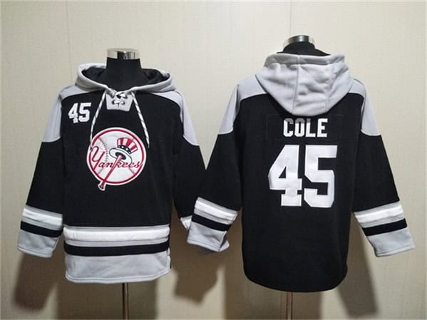 New York Yankees #45 Gerrit Cole Black Grey Ageless Must-Have Lace-Up Pullover Hoodie
