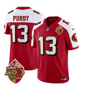 San Francisco 49ers #13 Brock Purdy Red White 2023 F.U.S.E. 50th Patch Throwback Stitched Jersey
