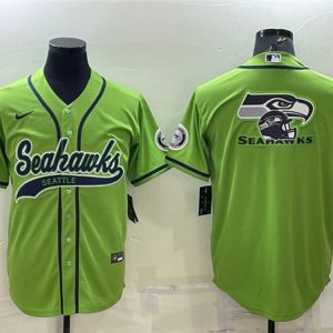 Seattle Seahawks Green Team Big Logo With Patch Cool Base Stitched Baseball Jersey