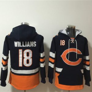 Chicago Bears #18 Caleb Williams Navy Orange Ageless Must-Have Lace-Up Pullover Hoodie