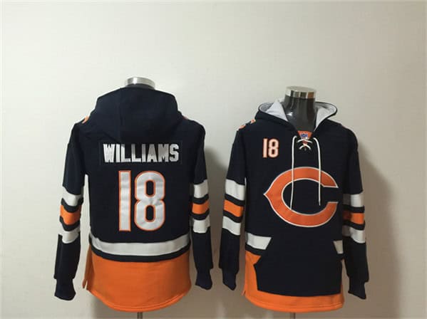 Chicago Bears #18 Caleb Williams Navy Orange Ageless Must-Have Lace-Up Pullover Hoodie