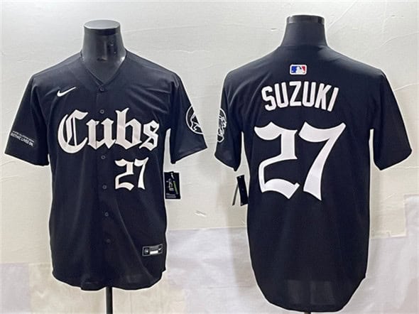Chicago Cubs #27 Seiya Suzuki Black 'Gothic North Side Edition' Vapor Premier Limited Stitched Jersey