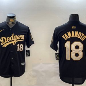 Los Angeles Dodgers #18 Yoshinobu Yamamoto Black Gold Limited Stitched Jersey