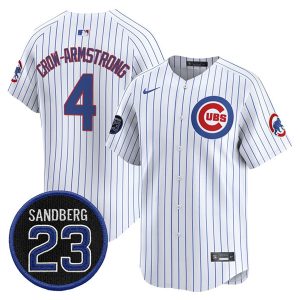 Chicago Cubs #4 Pete Crow-Armstrong White Pinstripe 'Ryne Sandberg Tribute' Vapor Limited V2 Stitched Jersey