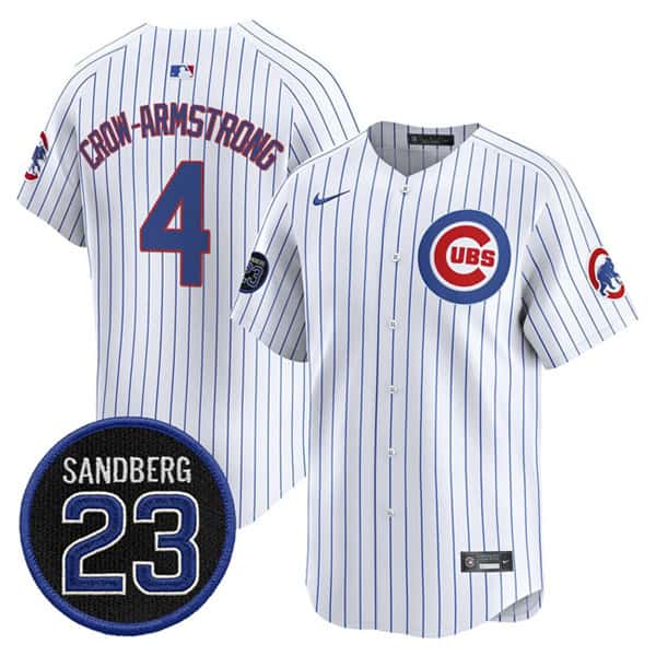 Chicago Cubs #4 Pete Crow-Armstrong White Pinstripe 'Ryne Sandberg Tribute' Vapor Limited V2 Stitched Jersey
