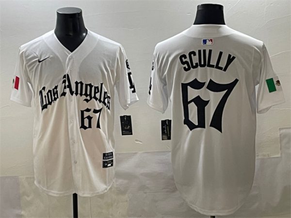 Los Angeles Dodgers #67 Vin Scully White Mexico 2025 LA Gothic Style With Fernando Patch Vapor Premier Limited Stitched Jersey