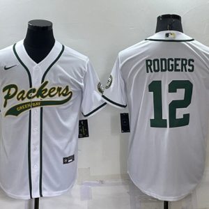 Green Bay Packers #12 Aaron Rodgers White Cool Base Stitched Baseball Jersey