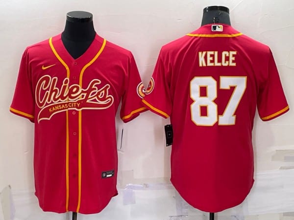 Kansas City Chiefs #87 Travis Kelce Red Cool Base Stitched Baseball Jersey