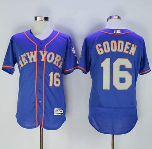 Mets #16 Dwight Gooden Blue(Grey NO.) Flexbase Authentic Collection Stitched Jersey