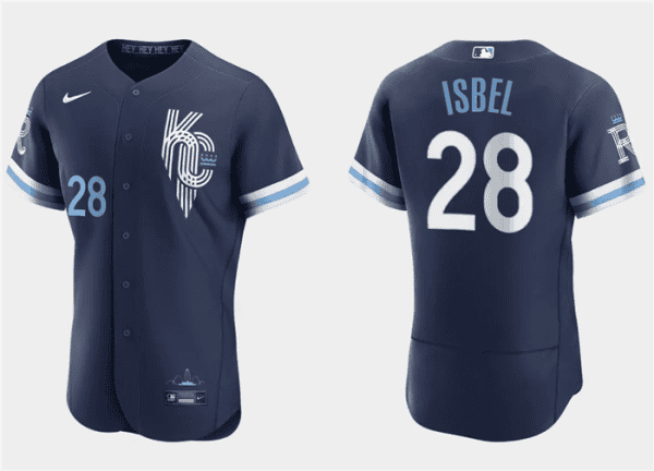 Kansas City Royals #28 Kyle Isbel Navy City Connect Flex Base Stitched Jersey