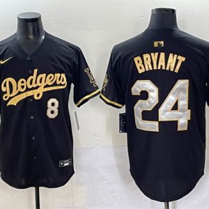 Los Angeles Dodgers Front #8 Back #24 Kobe Bryant Black Gold Limited Stitched Jersey