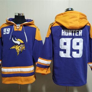 Minnesota Vikings #99 Danielle Hunter Purple Yellow Ageless Must-Have Lace-Up Pullover Hoodie