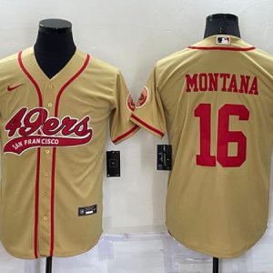 San Francisco 49ers #16 Joe Montana Gold Cool Base Stitched Baseball Jersey