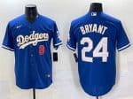 Los Angeles Dodgers Front #8 Back #24 Kobe Bryant Blue Gold Cool Base Stitched Jersey