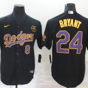 Los Angeles Dodgers Front #8 Back #24 Kobe Bryant Throwback Black With KB Patch Cool Base Stitched Jersey