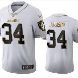 Las Vegas Raiders #34 Bo Jackson White Golden Editon Limited Stitched Jersey