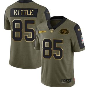 San Francisco 49ers #85 George Kittle 2021 Olive Camo Salute To Service Golden Limited Stitched Jersey