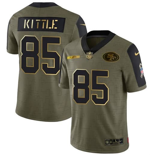 San Francisco 49ers #85 George Kittle 2021 Olive Camo Salute To Service Golden Limited Stitched Jersey