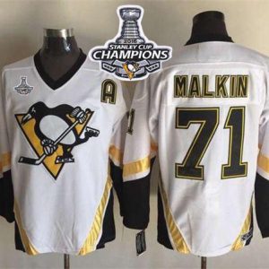Penguins #71 Evgeni Malkin White CCM Throwback 2016 Stanley Cup Champions Stitched Jersey