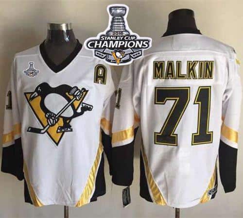 Penguins #71 Evgeni Malkin White CCM Throwback 2016 Stanley Cup Champions Stitched Jersey