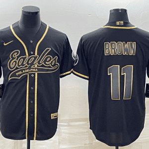 Philadelphia Eagles #11 A. J. Brown Black Gold With Patch Cool Base Stitched Baseball Jersey