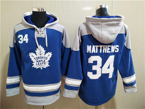 Toronto Maple Leafs #34 Auston Matthews Blue Ageless Must-Have Lace-Up Pullover Hoodie