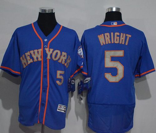 Mets #5 David Wright Blue(Grey NO.) Flexbase Authentic Collection Stitched Jersey