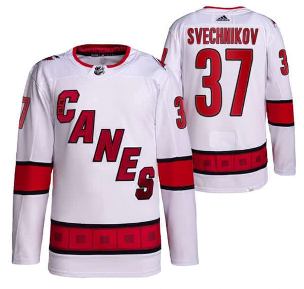 Carolina Hurricanes #37 Andrei Svechnikov White Away Primegreen Pro Stitched Jersey