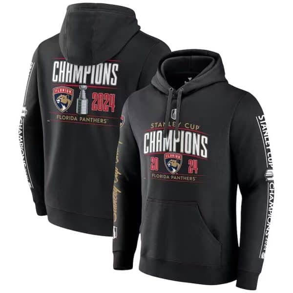 Florida Panthers Black 2024 Stanley Cup Champions Pinnacle Fleece Pullover Hoodie