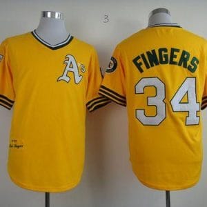 Mitchell And Ness Athletics #34 Rollie Fingers Yellow Throwback Stitched Jersey