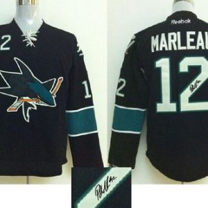 Sharks #12 Patrick Marleau Black Autographed Stitched Jersey