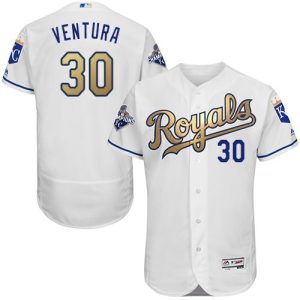 Royals #30 Yordano Ventura White 2015 World Series Champions Gold Program FlexBase Authentic Stitched Jersey