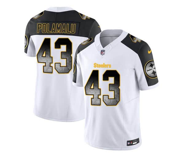 Pittsburgh Steelers #43 Troy Polamalu White Black 2023 F.U.S.E. Smoke Vapor Untouchable Limited Stitched Jersey