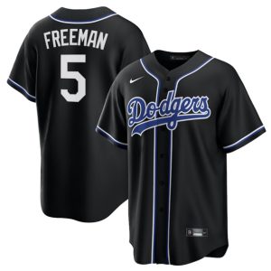 Los Angeles Dodgers #5 Freddie Freeman Black Lights Out Limited Stitched Jersey