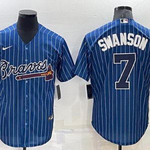 Atlanta Braves #7 Dansby Swanson Navy Cool Base Stitched Baseball Jersey